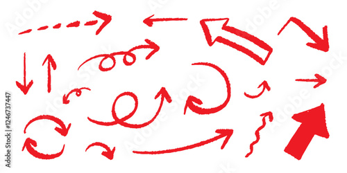 ベクターの筆ペンの手書きの矢印セット 赤