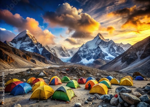 Everest Base Camp Gorak Shep Tents Landscape - Stunning Himalayan Mountain View photo