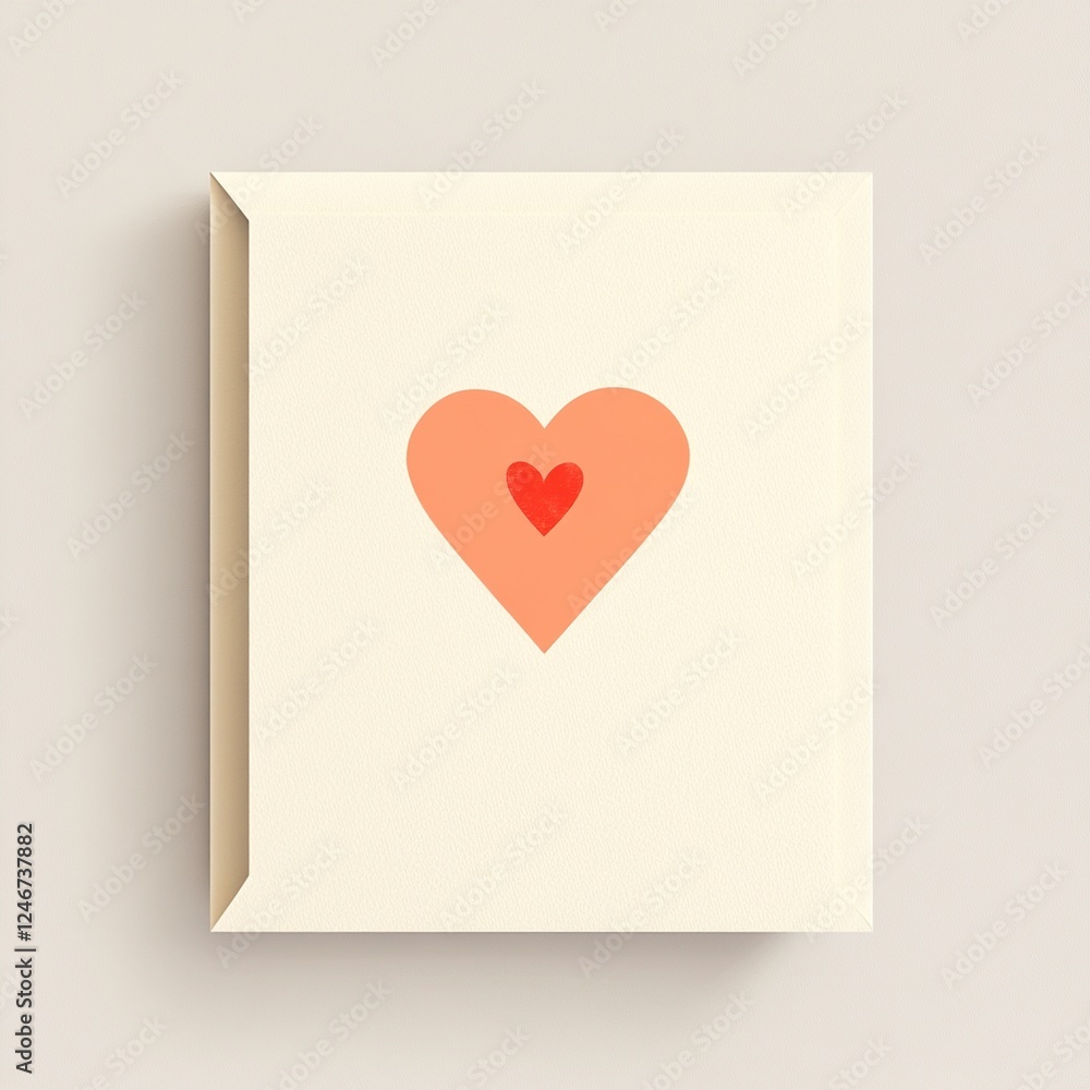 Minimalist peach heart card with smaller red heart inside. Minimalist peach heart card with smaller red heart inside.