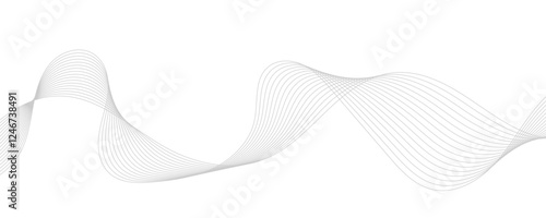Gray wave curve lines abstract background with flowing particles. Digital energy waves technology concept. Modern backdrop design for business, presentation, banner.