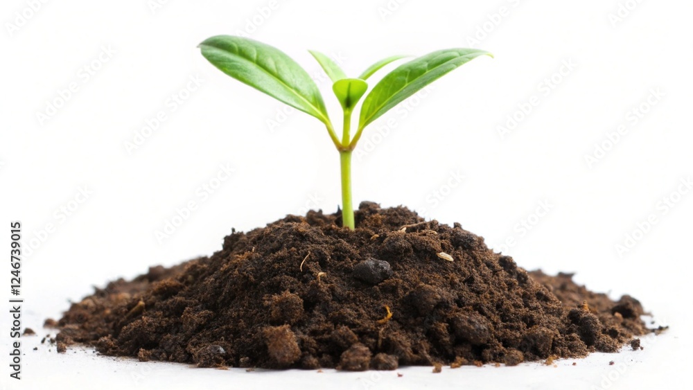 young plant growing from soil on a white background. young plant growing from soil on a white background.