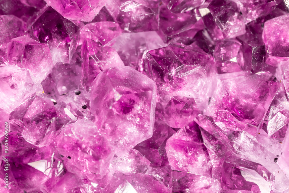 Amethyst pink crystals. Gems. Mineral crystals in the natural environment. Texture of precious and semiprecious stones. Seamless background with copy space colored shiny surface of precious stones. Amethyst pink crystals. Gems. Mineral crystals in the natural environment. Texture of precious and semiprecious stones. Seamless background with copy space colored shiny surface of precious stones.