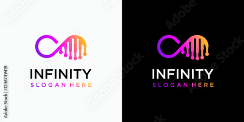 DNA vector logo design in the shape of a colorful infinity emblem with a modern, simple, clean and abstract style.