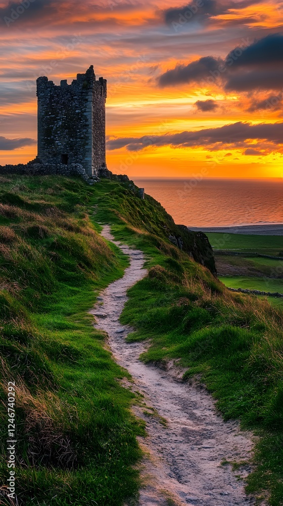 Sunset over an old stone castle tower
Sunset over an old stone castle tower