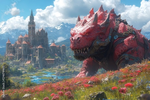 roleplaying openworld game art showcases an expansive fantasy landscape with mythical creatures elaborate structures and vibrant characters immersing players in adventure photo