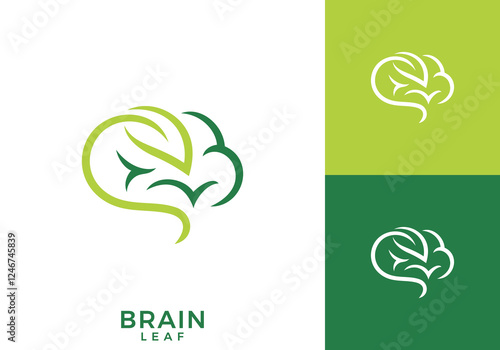 smart brain leaf logo design. simple modern human mind icon vector graphic