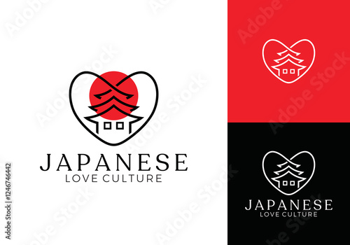 love pagoda japanese logo. classic luxury culture line style vector design graphic