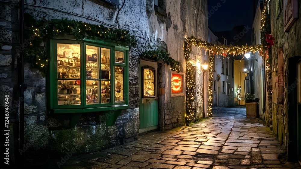 Fototapeta premium A photograph of an old, cobbled street in the city center 