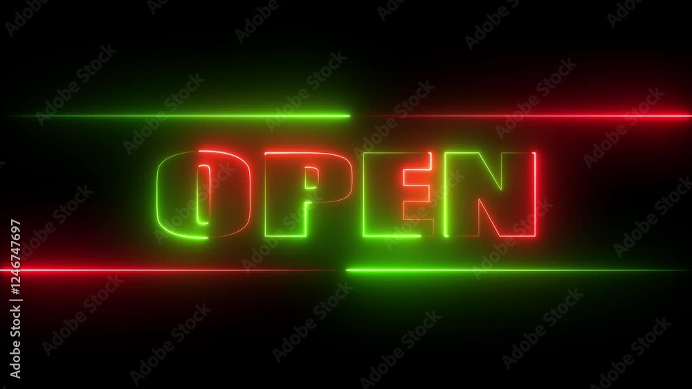Open Neon Sign Background Seamless Concept Concept of great discount and clearance. 4K video Open Neon Sign Background Seamless Concept Concept of great discount and clearance. 4K video
