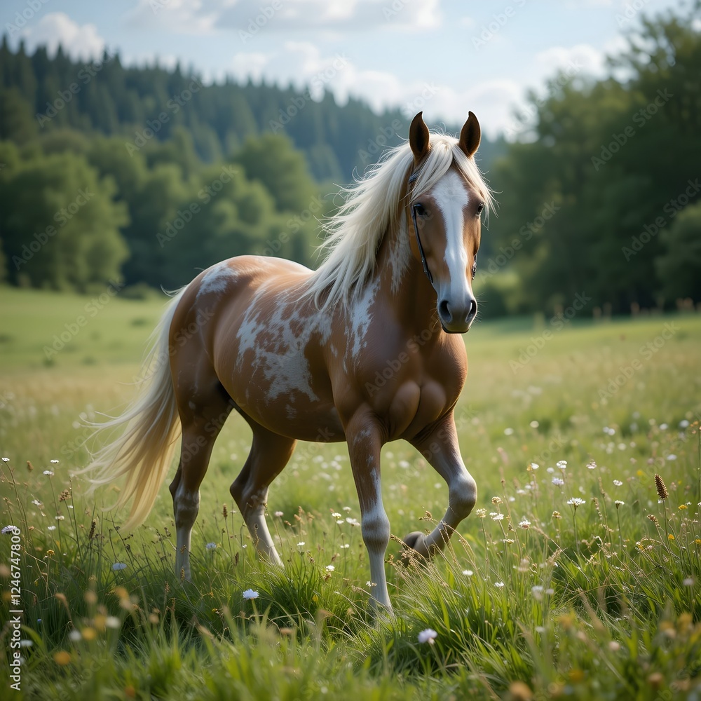 Obraz premium horse and beautiful background with its rider