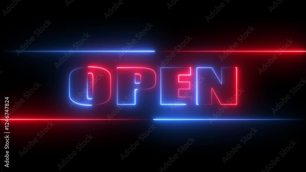 Open Neon Sign Background Seamless Concept Concept of great discount and clearance. 4K video Open Neon Sign Background Seamless Concept Concept of great discount and clearance. 4K video