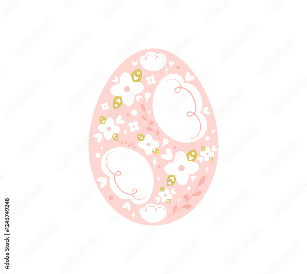 Cute floral Easter egg isolated on white background. Folk style flowers in egg shape vector illustration Cute floral Easter egg isolated on white background. Folk style flowers in egg shape vector illustration