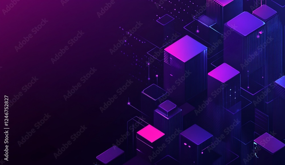 Abstract futuristic city skyline with glowing purple and pink buildings. Abstract futuristic city skyline with glowing purple and pink buildings.