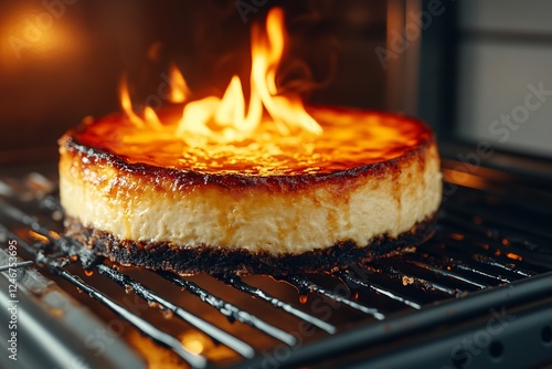 Flames Kissing a Golden Cheesecake: A Culinary Masterpiece photo