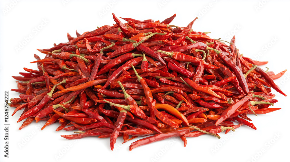 Naklejka premium Red Chili Peppers Piled on a Clean White Background