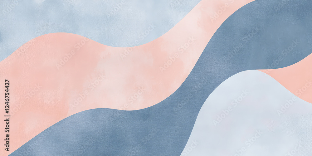 A non-seamless background with large, soft abstract curves in chambray blue and peach fuzz, creating a smooth, flowing design that feels both modern and serene. A non-seamless background with large, soft abstract curves in chambray blue and peach fuzz, creating a smooth, flowing design that feels both modern and serene.