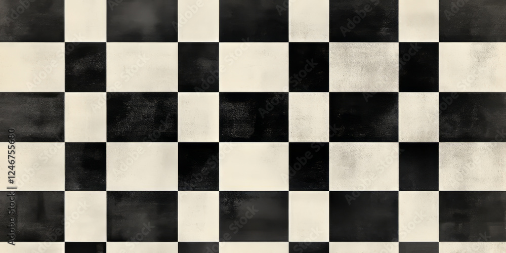 Fototapeta premium A crisp black and white checkerboard pattern with alternating blocks of solid color and faded gradients. The classic design works well for retro-inspired branding, artistic digital pieces, or event