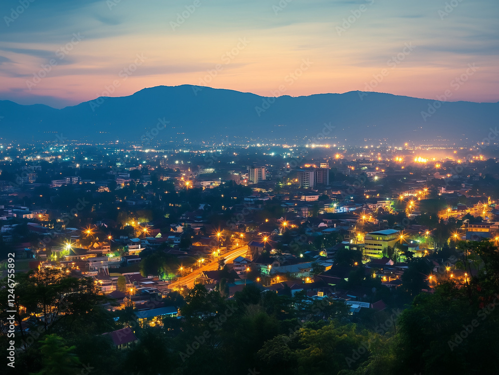 Obraz premium Beautiful Cityscape at Dusk with Twinkling Lights