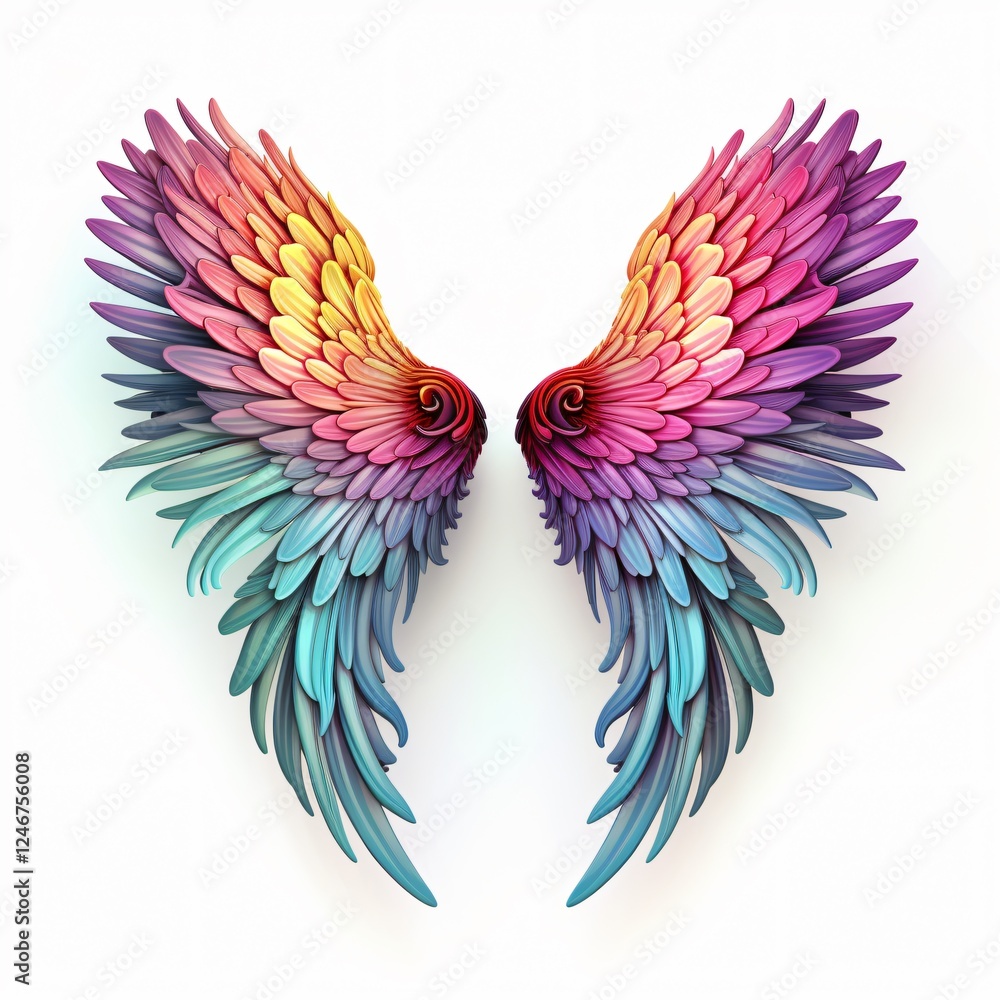 Obraz premium Vibrant Colorful Angel Wing Clipart Isolated on White Background for Creative Projects