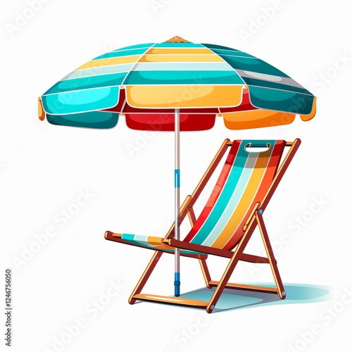 Vibrant Beach Chair with Umbrella Clipart Isolated for Summer Vacation Designs
