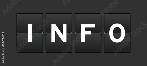 Black color analog flip board with word info on gray background