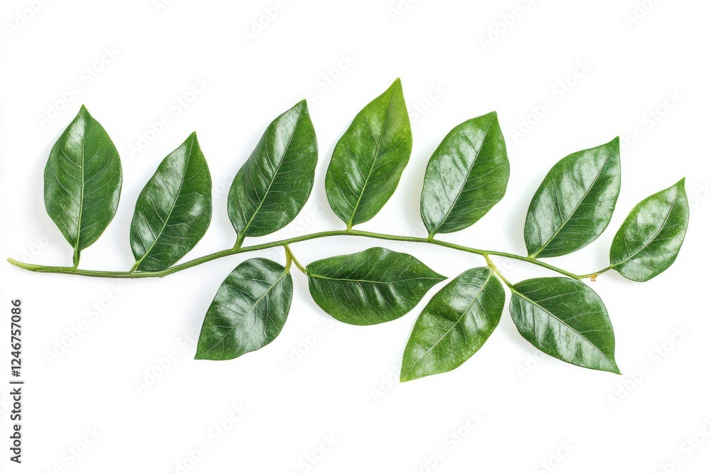 Zamioculcas zamiifolia leaves arranged beautifully against a clean white background for a stunning visual display