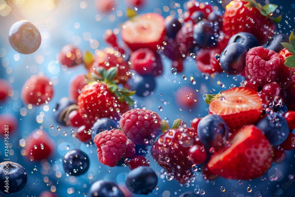 vibrant swirl of blueberries, raspberries, strawberries, and blackberries on a dark background vibrant swirl of blueberries, raspberries, strawberries, and blackberries on a dark background