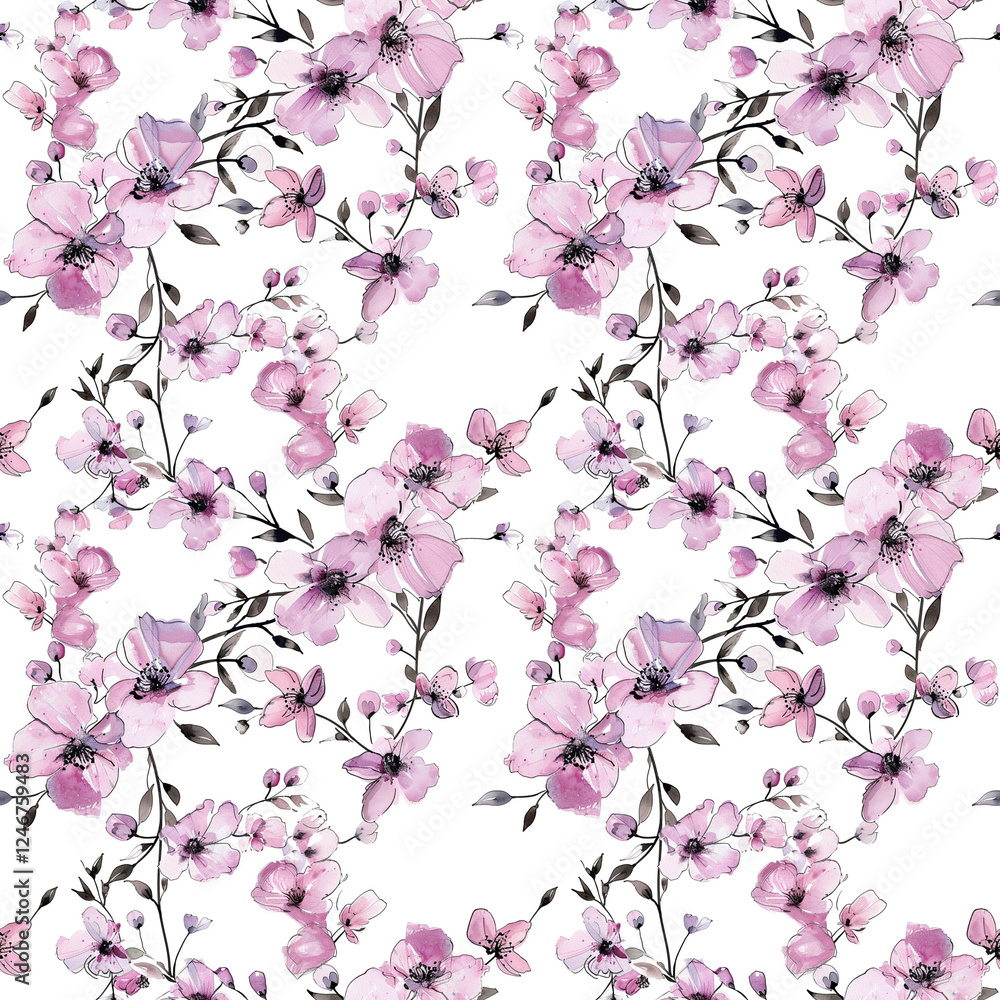 Fototapeta premium Seamless watercolor floral pattern - green leaves and branches composition on background, perfect for wrappers, wallpapers, postcards, greeting cards, wedding invitations, romantic events