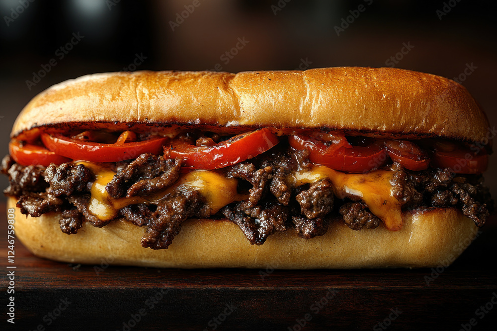 custom made wallpaper toronto digitalClose-up of a juicy cheeseburger sandwich with melted cheese, lettuce, and tomato on a sesame seed bun.