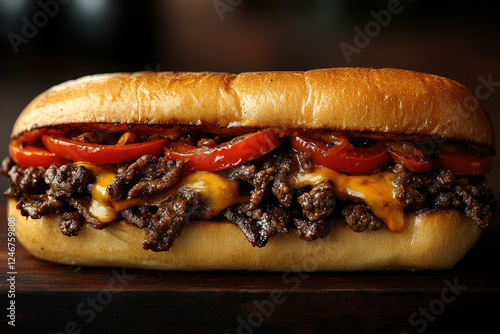 Wallpaper Mural Close-up of a juicy cheeseburger sandwich with melted cheese, lettuce, and tomato on a sesame seed bun. Torontodigital.ca