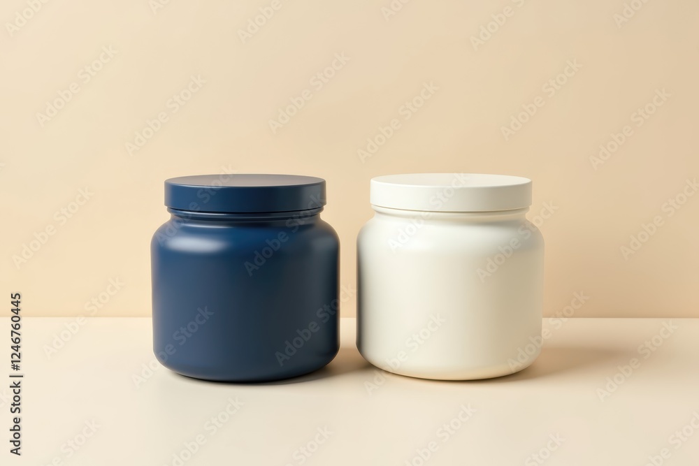 Two modern storage jars on a minimalist surface showcasing elegant design and contrasting colors Two modern storage jars on a minimalist surface showcasing elegant design and contrasting colors