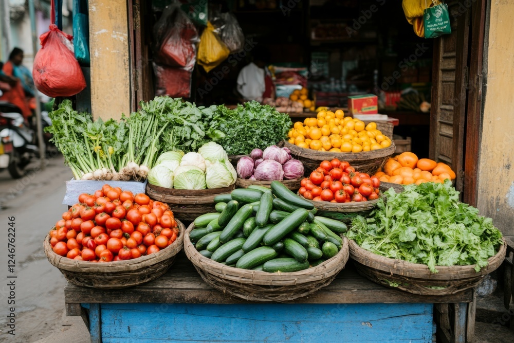 A organic vegetable market stand with fresh produce arranged beautifully A organic vegetable market stand with fresh produce arranged beautifully