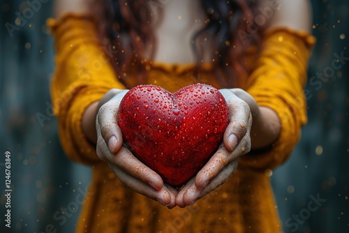 Young women hands holding red heart,health care, donate and family insurance concept,world heart day, world health day, CSR responsibility, adoption foster family, hope, gratitude, kind