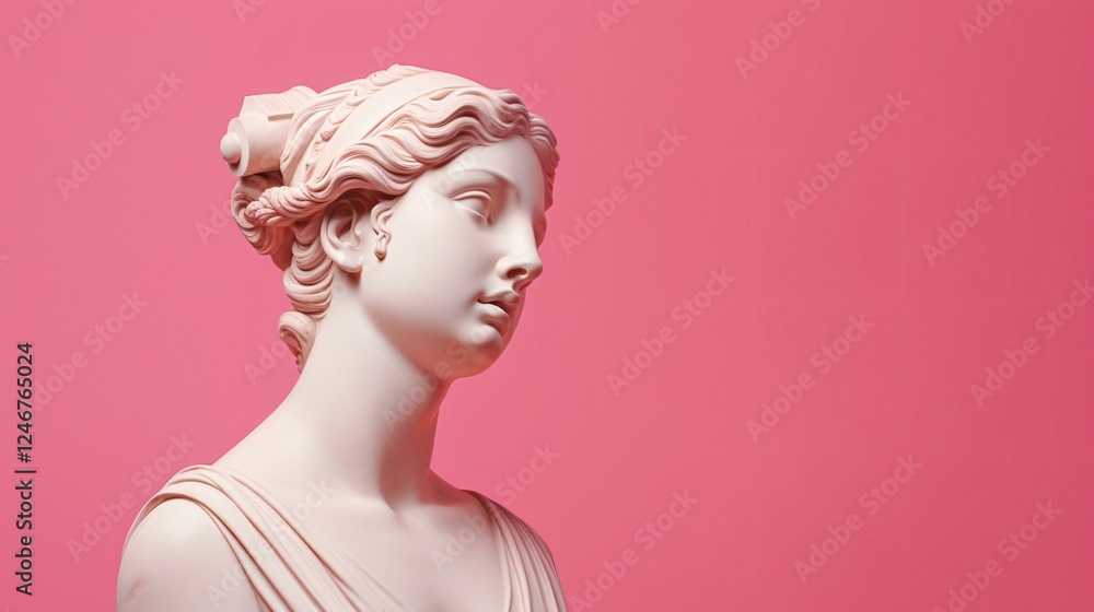 Elegant Female Statue on Pink Background - Graceful Stone Sculpture for Aesthetic Use Elegant Female Statue on Pink Background - Graceful Stone Sculpture for Aesthetic Use