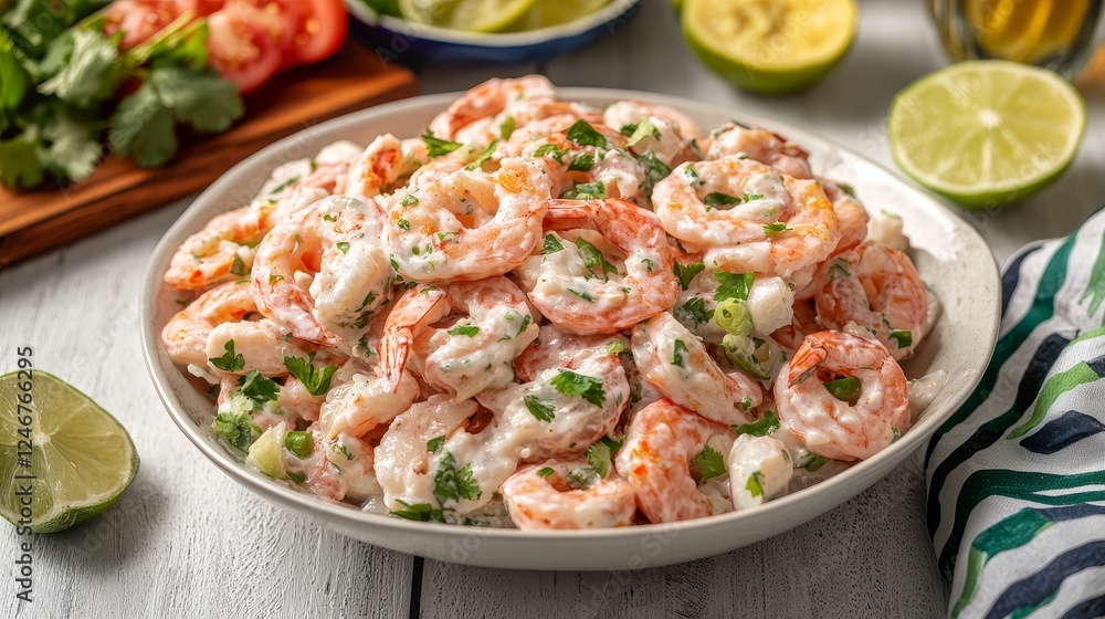 Fresh South American Ceviche with Shrimp and Vegetables on Table Fresh South American Ceviche with Shrimp and Vegetables on Table
