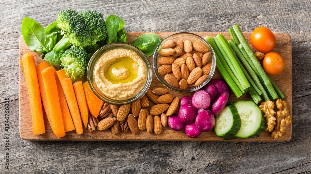 Vibrant Vegan Charcuterie Board with Hummus and Fresh Vegetables Vibrant Vegan Charcuterie Board with Hummus and Fresh Vegetables