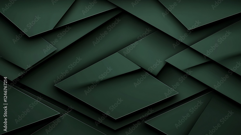 Fototapeta premium Dark green geometric shapes, abstract background