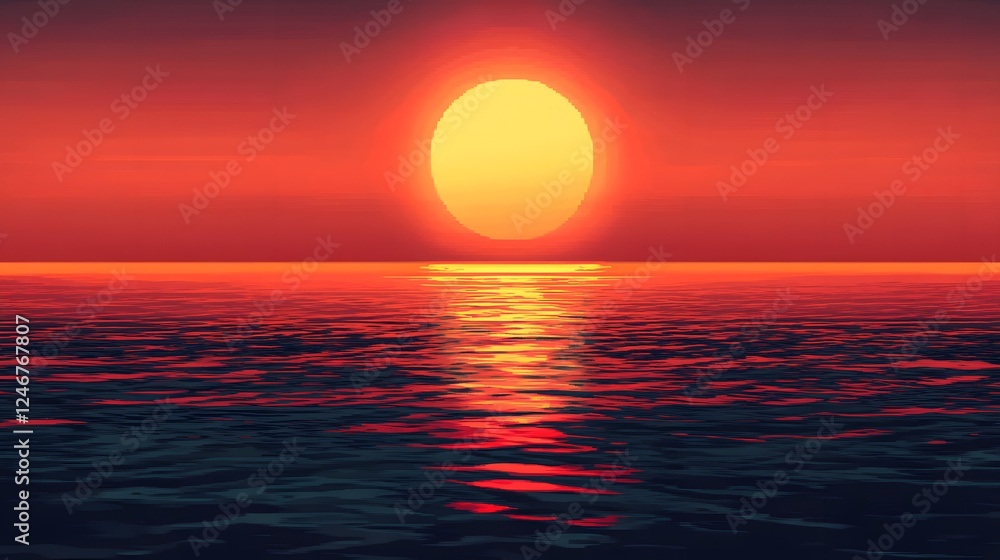 Pixel art of the setting sun reflecting on an ocean
Pixel art of the setting sun reflecting on an ocean