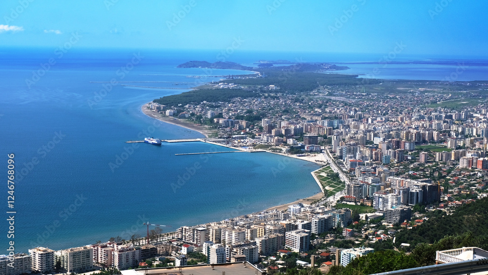 Vlora, Albania Road Seaside View. Summer in Albania Vlora, Albania Road Seaside View. Summer in Albania