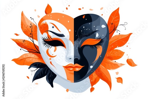 A simple vector illustration of a theater mask representing comedy and tragedy photo