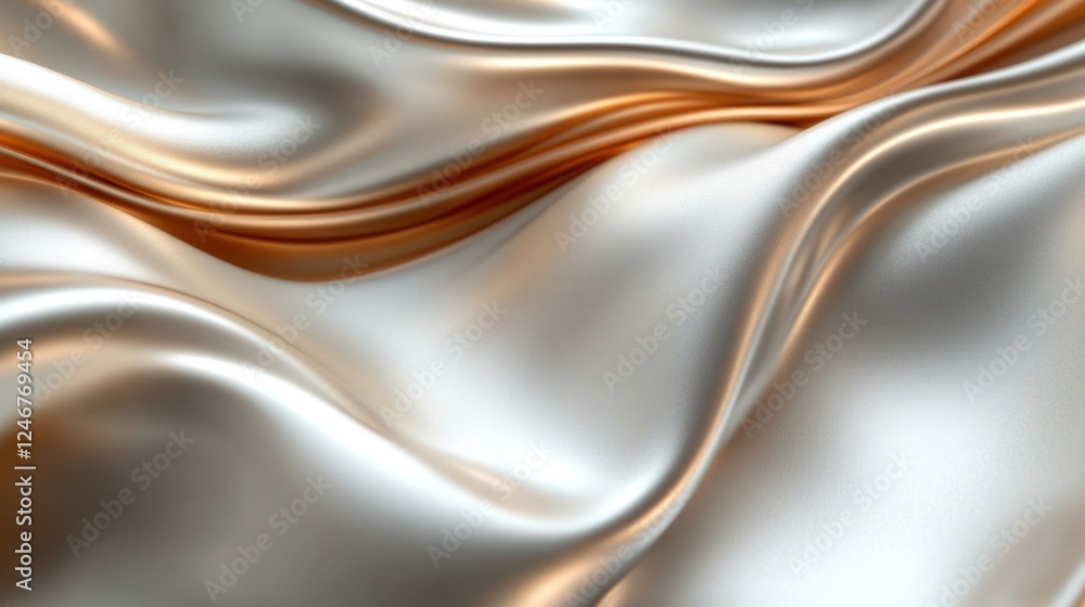 Fototapeta premium Golden silk fabric waves, abstract background, luxury texture