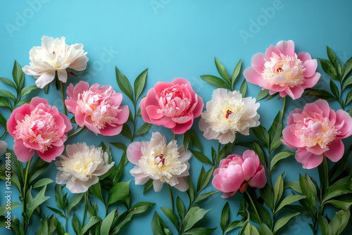 Wallpaper Mural Decorative Peony Floral Pattern with Elegant Leaves Torontodigital.ca