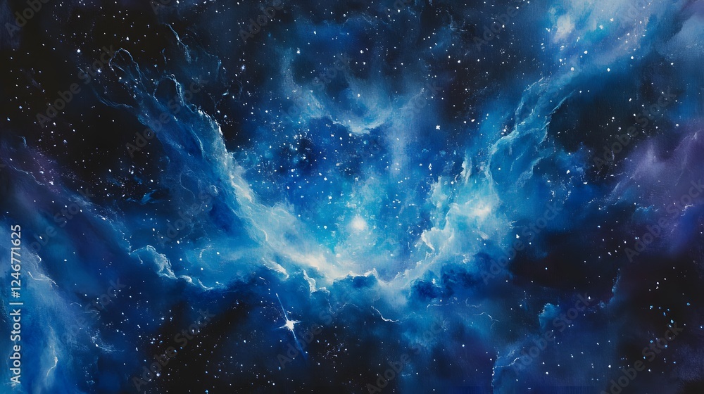 Fototapeta premium Celestial Canvas A Blue Nebula Painting