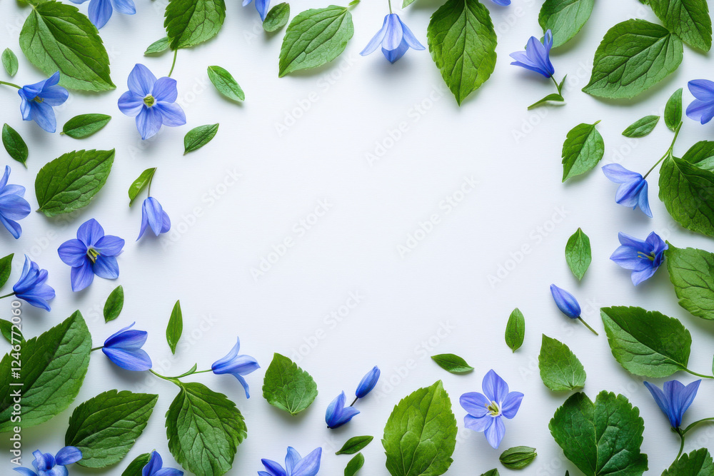 Naklejka premium Bright Bluebell Blossoms Surrounded by Leaves