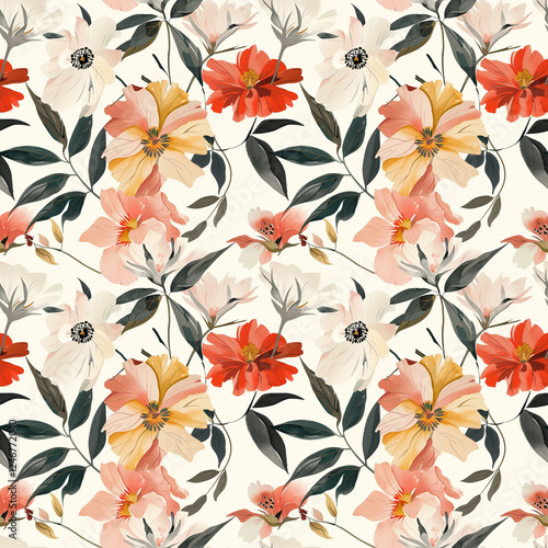 Seamless watercolor floral pattern - green leaves and branches composition on background, perfect for wrappers, wallpapers, postcards, greeting cards, wedding invitations, romantic events