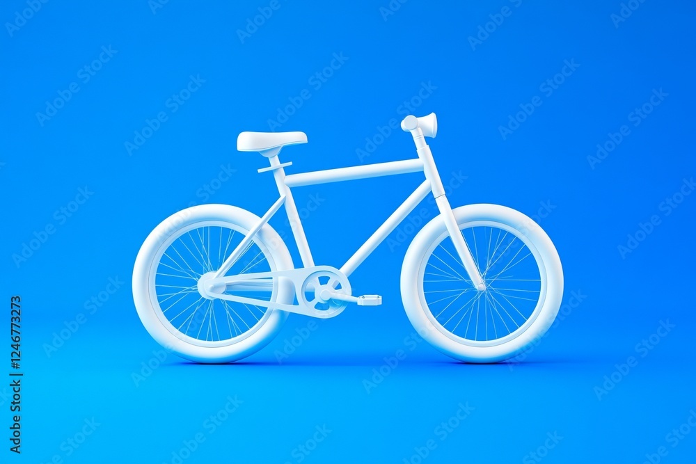 A Simple, White Bicycle Against a Vivid Blue Background - Minimalist Design for a Healthy Lifestyle A Simple, White Bicycle Against a Vivid Blue Background - Minimalist Design for a Healthy Lifestyle