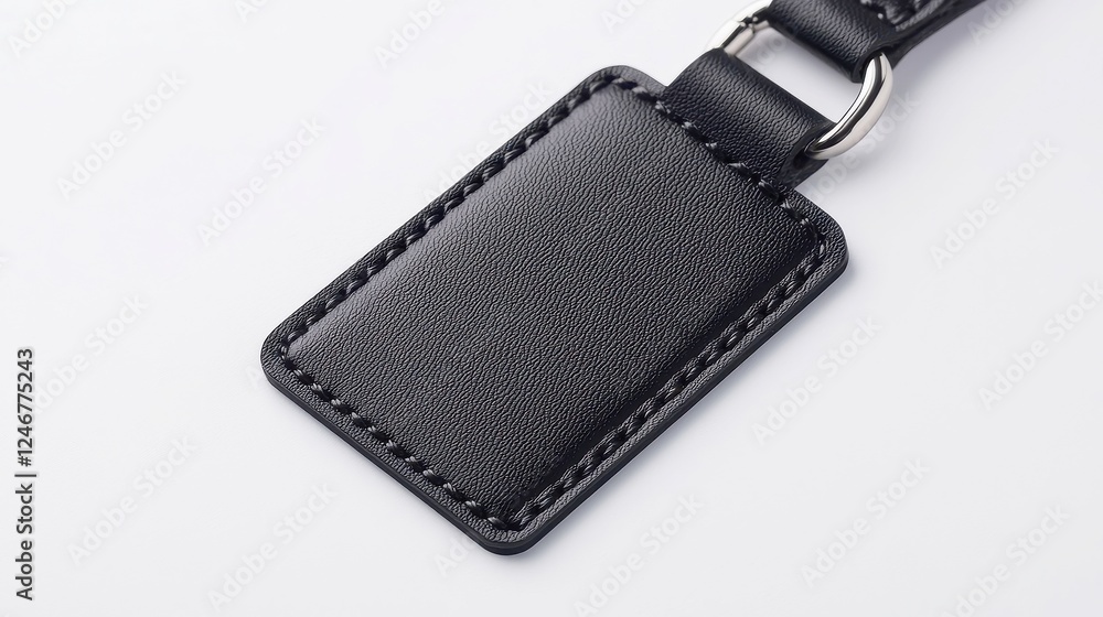 Monochrome Stitched-Edge Label, featuring embossed text for contemporary branding, presented on a clean white background for a striking visual impact.