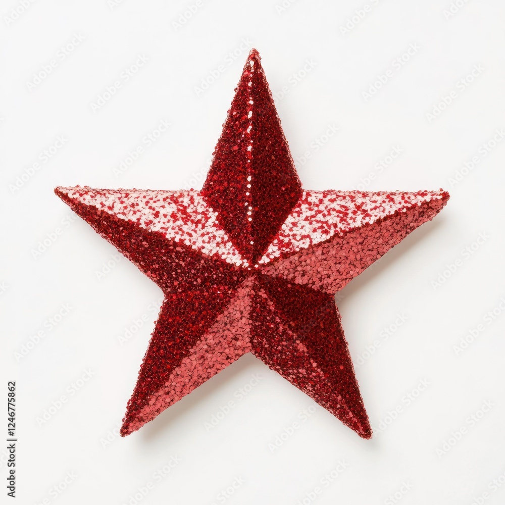 Fototapeta premium Red Glitter Star Festive Decoration art isolated or transparent background
