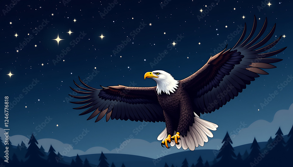 Fototapeta premium Eagle soaring majestically against a starry night sky.