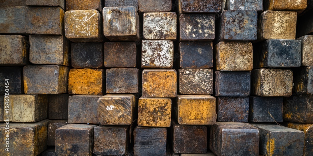 A creative shot of recycled iron bars stacked neatly, ready for reuse in industrial projects --ar 2:1 --v 6.1 Job ID: eae31357-bf34-4c7e-b5ca-9a14d61a6870 A creative shot of recycled iron bars stacked neatly, ready for reuse in industrial projects --ar 2:1 --v 6.1 Job ID: eae31357-bf34-4c7e-b5ca-9a14d61a6870